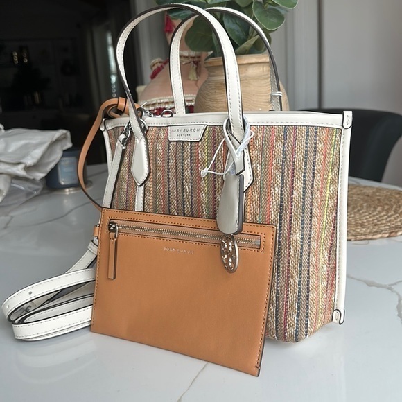 Tory Burch Handbags - Tory Burch
Small Perry Stripe Raffia Tote